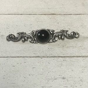 SADIE GREEN Vintage Silver Tone Filigree Cabochon Brooch Pin